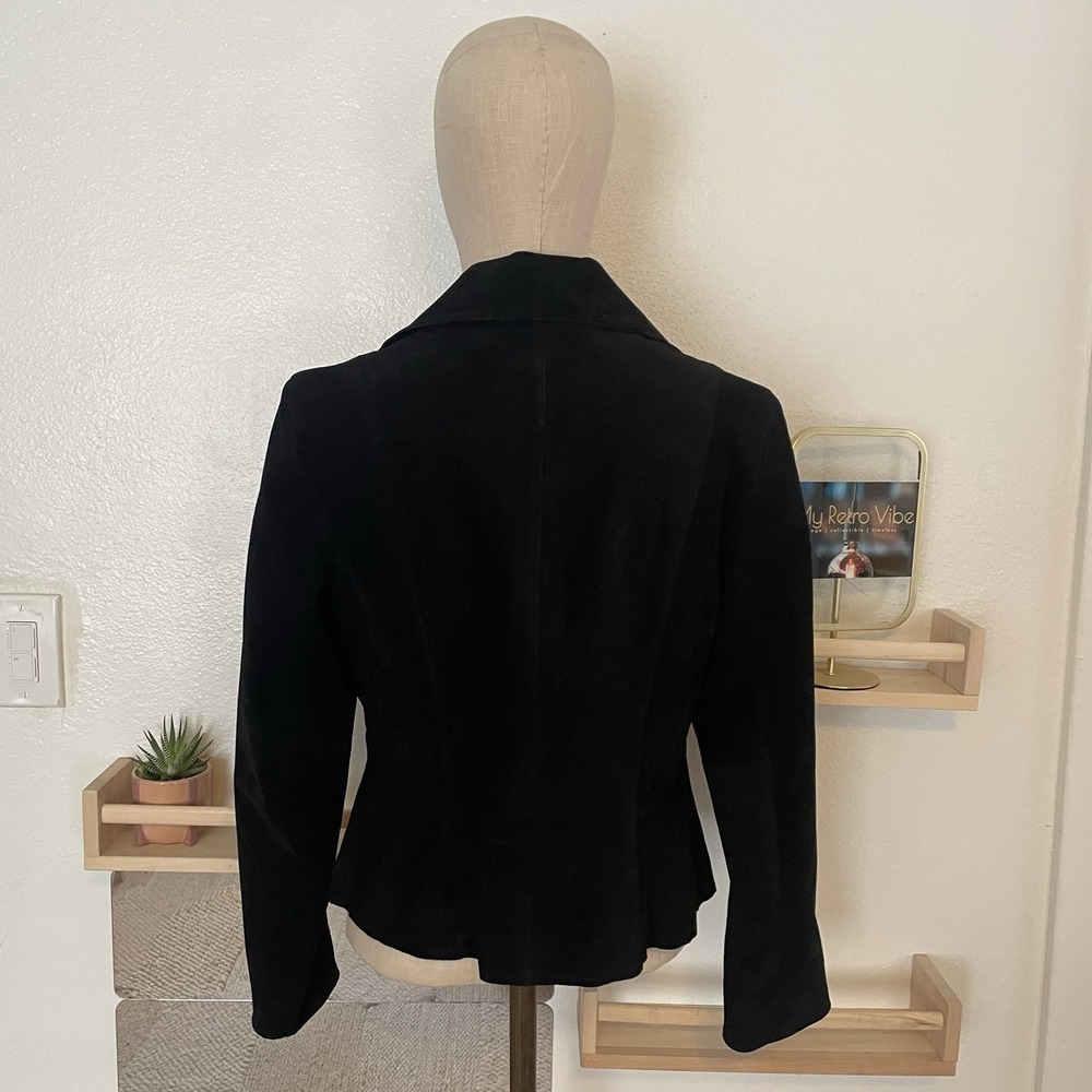 Anne Klein Black Genuine Suede Leather Blazer Jacket Womens‎ Medium - Picture 2 of 6